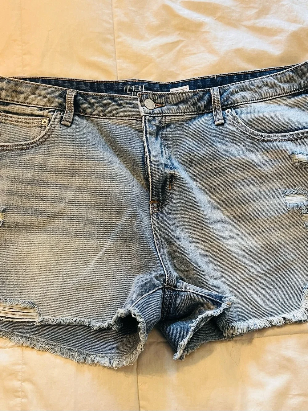 Time and Tru Light Blue Distressed Denim Shorts